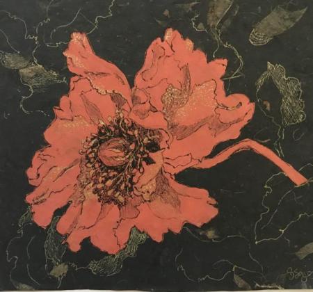 "Collage #2" Black and Gold Paint on Colored Paper